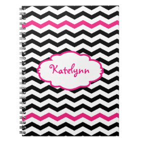 Personalized Black Pink Chevron Spiral Notebook