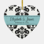 Personalized Black White Blue Damask Wedding Favor Ornament