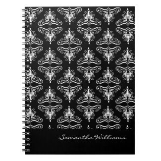 Personalized Black White Damask Notebook