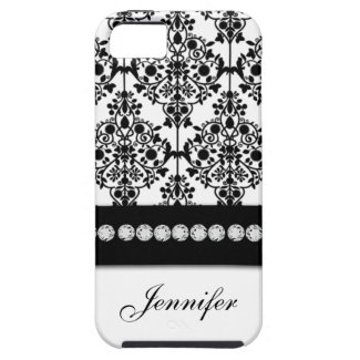 Personalized Black White Floral Damask iPhone 5 Covers