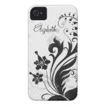 Personalized Black White Floral iPhone 4 Case