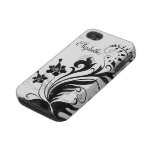Personalized Black White Floral iPhone 4 Case