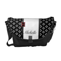 Personalized Black White Flower Messenger Bag