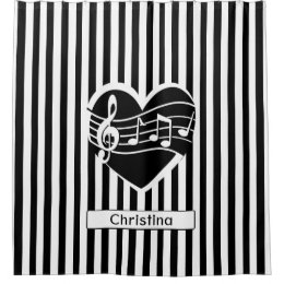 Personalized Black White Music Notes Heart Stripes