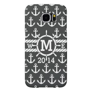 Personalized Black White Nautical Anchors Pattern Samsung Galaxy S6 Cases