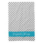 Personalized Black White Polka Dot Blue Towel