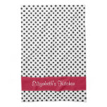 Personalized Black White Polka Dot Red Hand Towels