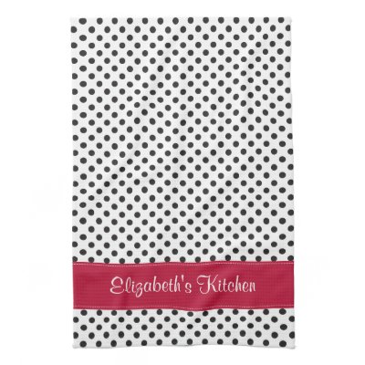 Personalized Black White Polka Dot Red Hand Towels Mojo_kitchentowel