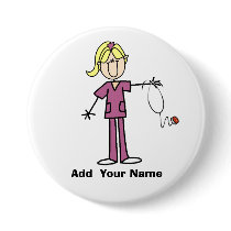 Personalized Blond Stick Figure Nurse  Button