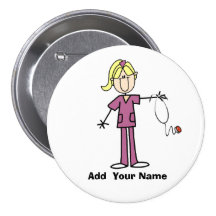 Personalized Blond Stick Figure Nurse  Button