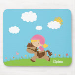 Personalized blonde hair horse rider girl floral mousepads