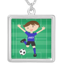 Personalized Blue and Black Soccer Goal Necklace