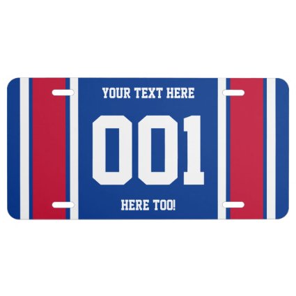 Personalized Blue and Red Sports Stripes License Plate