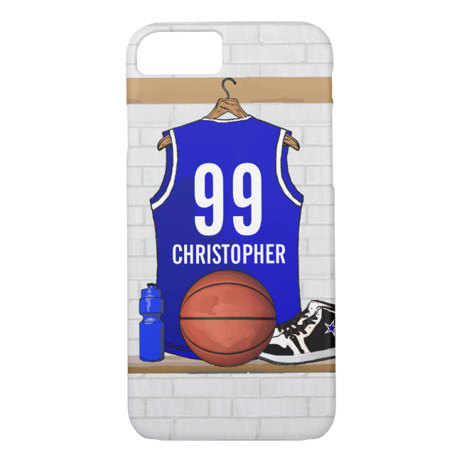 Personalized Blue and White Basketball Jersey iPhone 7 Case