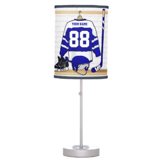 Personalized Blue and White Ice Hockey Jersey Table Lamp