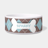 Personalized blue argyle dog bone pet food bowl zazzle_petbowl