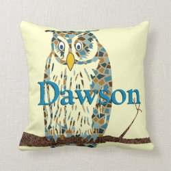 Personalized Blue Baby Boy Vintage Owl Pillow