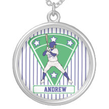 Personalized Blue baseball star Pendant