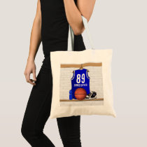 Personalized Blue Basketball Jersey Tote Bag