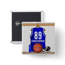 Personalized Blue Basketball Jersey Pinback Button