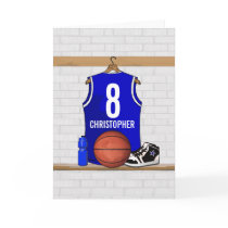 Personalized Blue Basketball Jersey Greeting Cards