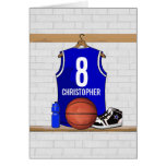 Personalized Blue Basketball Jersey Greeting Cards