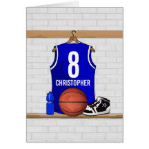 Personalized Blue Basketball Jersey Greeting Cards