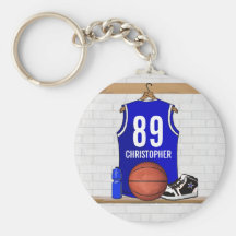 Personalized Blue Basketball Jersey Key Chain