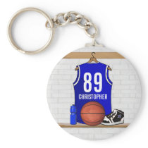Personalized Blue Basketball Jersey Key Chain