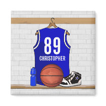 Personalized Blue Basketball Jersey Refrigerator Magnet
