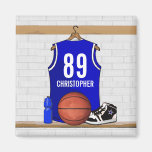 Personalized Blue Basketball Jersey Refrigerator Magnet