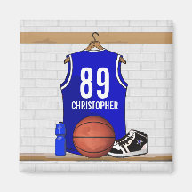 Personalized Blue Basketball Jersey Refrigerator Magnet