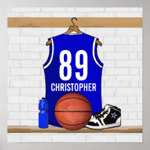 Personalized Blue Basketball Jersey Posters