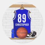 Personalized Blue Basketball Jersey Round Stickers
