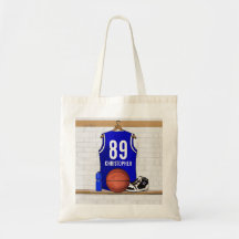 Personalized Blue Basketball Jersey Tote Bag