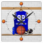 Personalized Blue Basketball Jersey Wall Clocks