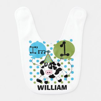 Personalized Blue Cow 1st Birthday Bib