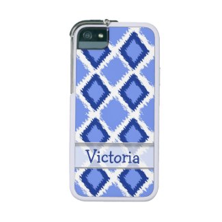 Personalized Blue Diamond Ikat Pattern iPhone 5/5S Cases