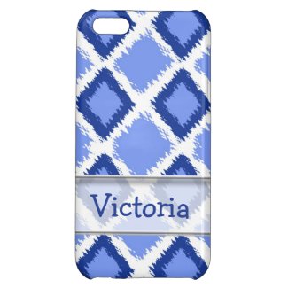 Personalized Blue Diamond Ikat Pattern iPhone 5C Case