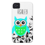 Personalized Blue Green Owl iPhone 4 Case