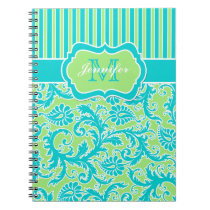 Personalized Blue Green White Striped Notebook