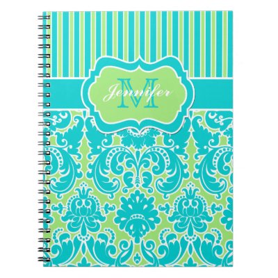 Personalized Blue Green White Striped Notebook
