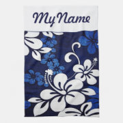 Personalized Blue Hawaii Flowers kitchentowel