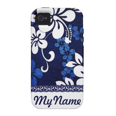 Personalized Blue Hawaii Flowers Case-Mate iPhone 4 Cover