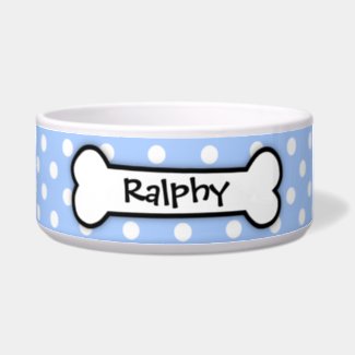 Personalized Blue Polka Dot Dog Bowl