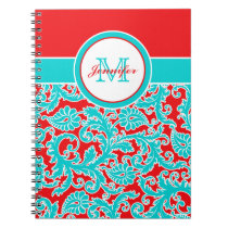 Personalized Blue Red White Damask Notebook