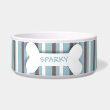 Personalized blue stripes dog bone pet food bowl dog water bowls