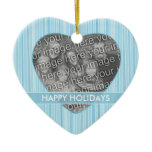 Personalized Blue Stripes Heart Photo Ornament