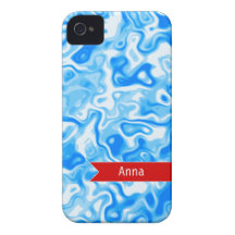 Personalized Blue Water texture - red name tag iPhone 4 Case-Mate Case