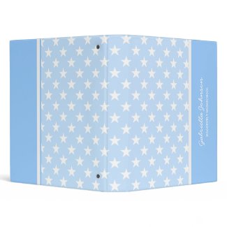 Personalized: Blue With White Heart Stars Binder